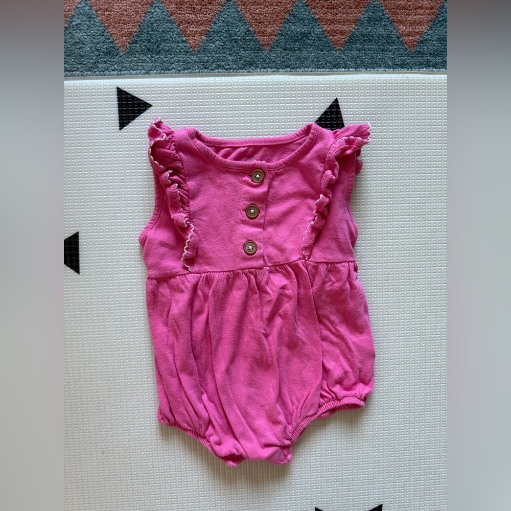 Wonder Nation|Baby girl gauze Pink Ruffled Baby Romper,sleeveless•••12 months